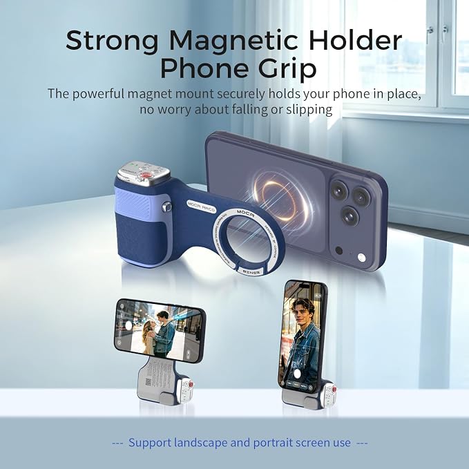 Upgraded Mag-Safe Magnetic Camera Handle Grip with Extended Magnetic Phone Mount with Carabiner & Thumb Rest, Detachable Rechargeable Shutter Remote Compatible with iPhone Pro Max for Video Calls/TK - Image 5