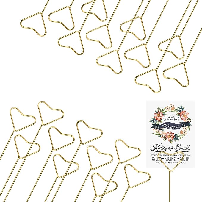40 Packs Floral Card Holder Picks - Metal Gift Card Holder Sticks for Bouquets, Wedding Centerpieces, Photo Holder Sticks, Floral Picks for Cards, Picture Holders for Centerpieces, Heart-Shaped - Image 8