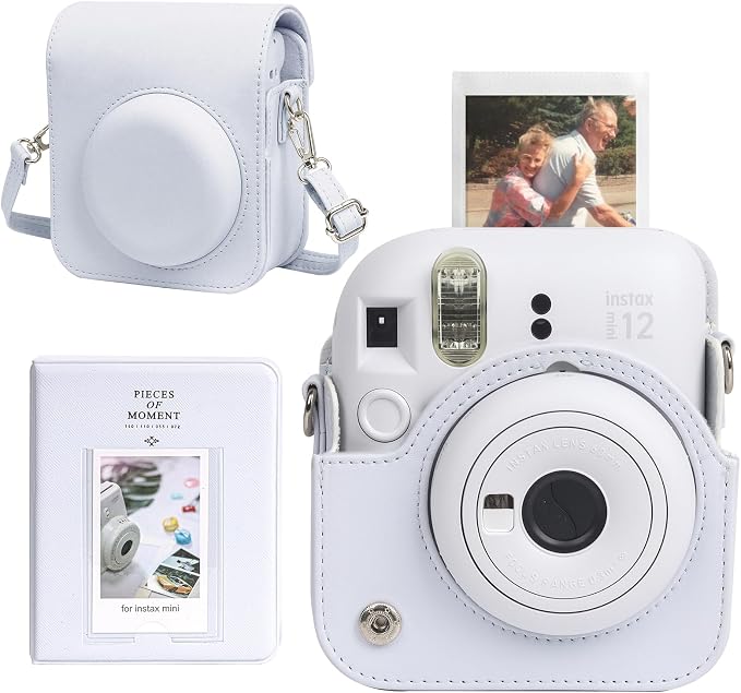 CAIYOULE Camera Case for Fujifilm Instax Mini 12 Instant Film Camera | Protective Camera Case, Camera Crossbody Bag for Fuji Mini 12 with Photo Album, Adjustable Shoulder Strap, Clay White by CAIYOULE