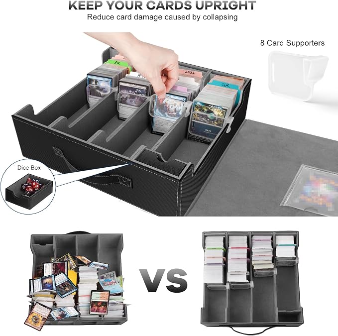 4-Row Trading Card Storage Box, Holds 3200+ Cards [US Patent], Black & Grey | Large Capacity, Portable Handle & Display Windows, Compatible with MTG, Commander, Sports Cards and Other Standard TCG Cards - Image 6