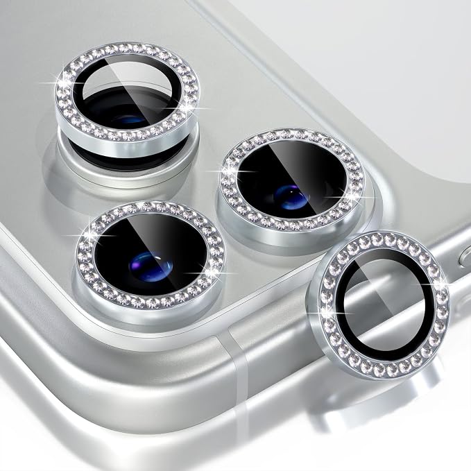 Choiche for iPhone 17 Pro/iPhone 17 Pro Max Camera Lens Protector | Ultra HD, Bling 9H Tempered Glass Camera Cover Screen Protector Metal Ring Decoration Accessories (Diamond-Silver) by Choiche