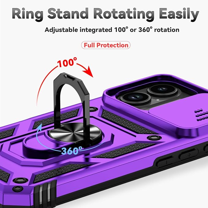SunStory Compatible with iPhone 17 Case with HD Screen Protector & Slide Camera Cover & Rotated Ring Kickstand, [Military-Grade] iPhone Case for iPhone 17,Purple - Image 4