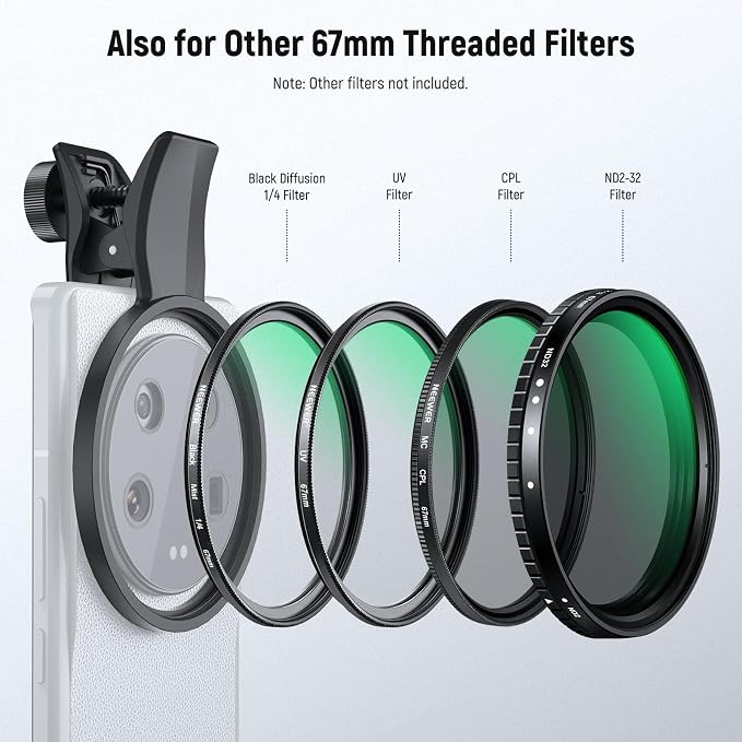 NEEWER 2 in 1 67mm CPL & Black Diffusion 1/4 Filter Compatible with Android Samsung S25 Ultra Google Pixel Huawei Xiaomi, Circular Polarizing Phone Camera Lens Photography Accessories Kit, FL-B36 - Image 6