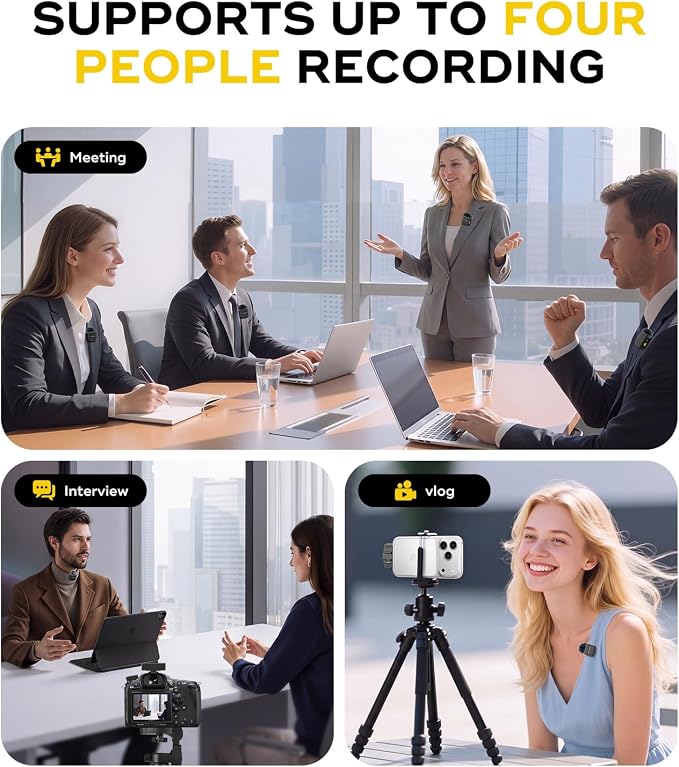 FULAIM 4-Pack Wireless Lavalier Microphone for iPhone Android Camera PC | 21H Battery Life with Charging Case, AI Noise Cancellation, 300m Range, Lapel Mini Mic for Vlog Interview TikTok - Image 5