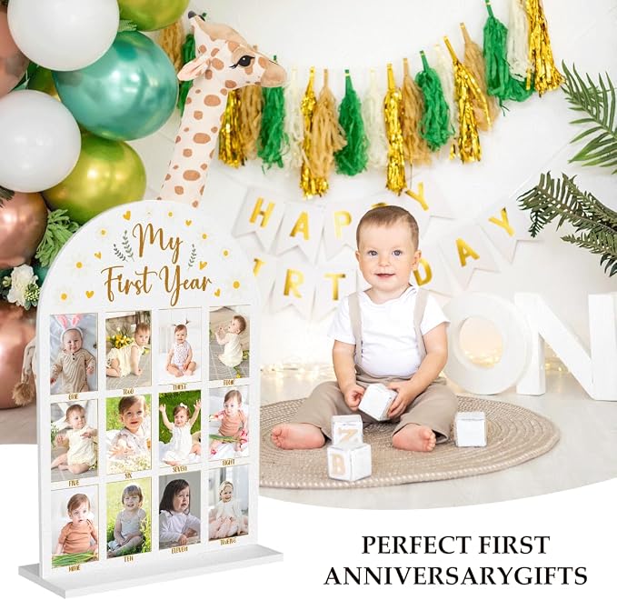 My First Year Photo Board Baby Milestone Signs One Year of Baby Photo Board, Best Babies Keepsake 10x14 Inches Acrylic Sign Decor Fits 2" x 3" Photo A11 - Image 3