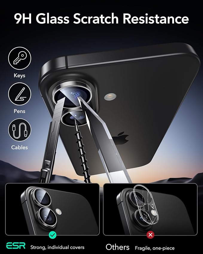 ESR 2 Pack Camera Lens Protector for iPhone 15/15 Plus/14/14 Plus, Ultra-tough HD Individual Lens Protectors, Scratch Resistant, Ultra-thin Tempered Glass, Armorite Series, Clear | Individual Camera Cover, 9H Tempered Glass, Original Camera Clarity, Sc... - Image 6