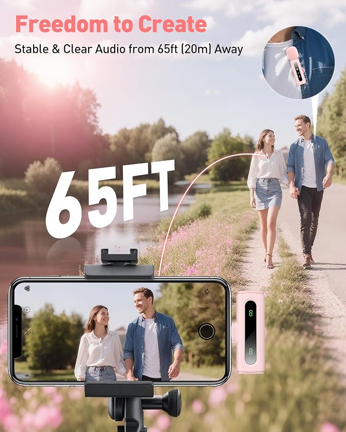 USB C Lavalier Microphone Wireless Mini Mic for Type-C Android Phone/Tablet/PC Video Recording Clip-on Mics with Rotatable Clip&Denoise Recording, Ideal for Vlog Tiktok Youtube Content Creator, Pink - Image 7