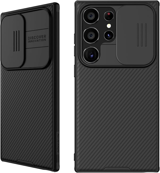Mangix Samsung Galaxy S24 Ultra Case with Slide Camera Cover,Slim Fit Thin Polycarbonate Protective Shockproof Cover with Slide Camera Cover, Upgraded Case for Samsung Galaxy S24 Ultra (Black) by Mangix