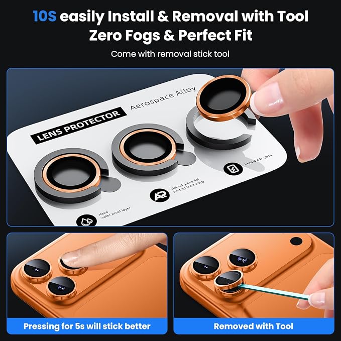 WSKEN for iPhone 17 Pro/iPhone 17 Pro Max Camera Lens Protector | Original Shooting Mode, Individual Metal Cover Film, Shatterproof HD Tempered Glass Camera Screen Protector, Cosmic Orange - Image 6