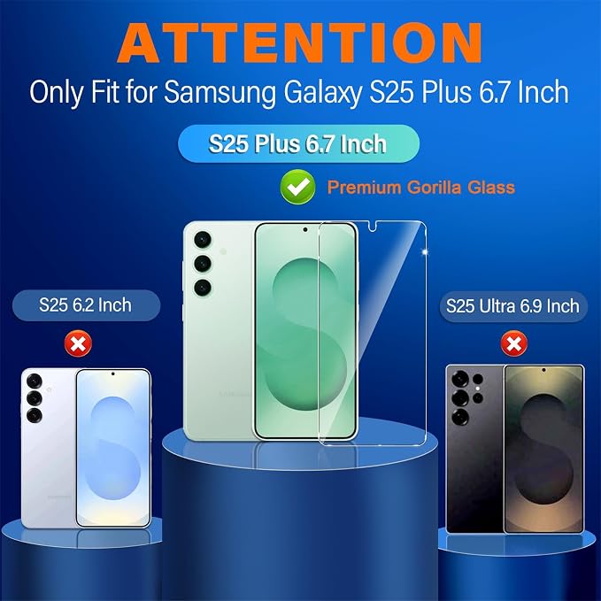 firtstnow 3 Pack for Samsung Galaxy S25 Plus Screen Protector Tempered Glass + 3 Pack Camera Lens Protector, Military Grade Shatterproof, 9H Hardness, Fingerprint Unlock, Case Friendly 6.7 Inch - Image 2