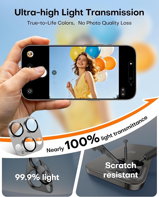 TAURI 2 Pack for iPhone 16 Pro Max/16 Pro Camera Lens Protector, Natural | Full Coverage Military-Grade Shatterproof, Upgrade AR Anti-Reflection Ultra Clear Transmission & Case Friendly - Image 6