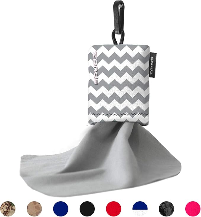Classic Microfiber Lens Cleaner – Clip-On Pouch, Washable – for Binoculars, Scopes, Glasses, Screens | Classic | Gray Chevron, 10 x 10 Inch - Image 2