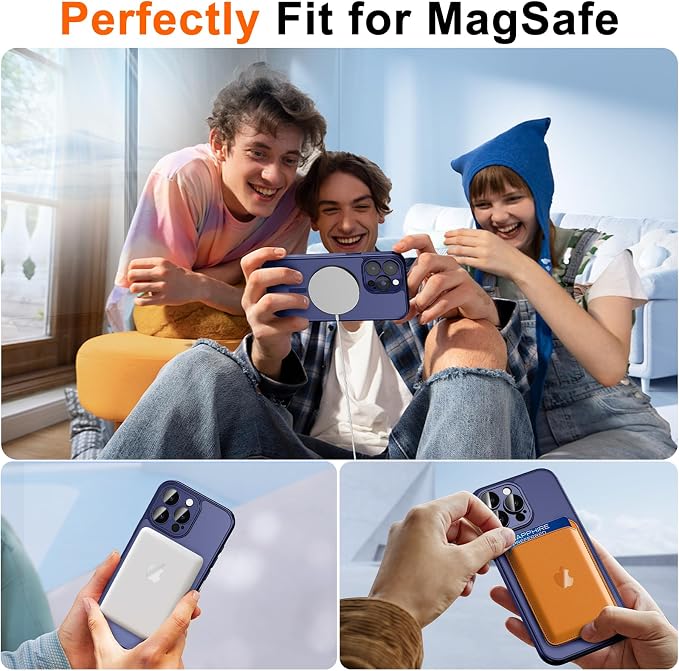 for iPhone 15 Pro Max Case with Privacy Screen Protector, Blue | Full Camera Protection, Translucent Matte Magnetic, Compatible with MagSafe, Shockproof Phone Cover, Slim Fit - Image 4