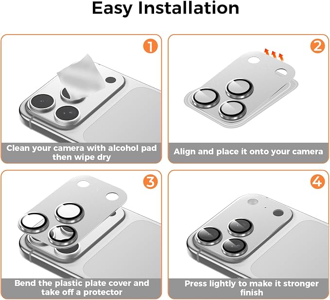 Screen Protector for iPhone 17 Pro 6.3 inch +2 Pack Silver Metal Camera Lens cover Protector - Image 8