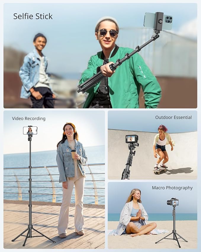 SENSYNE 62" Phone Tripod for iPhone, Extendable Selfie Stick Tripod Stand with Wireless Remote and Phone Holder, Cell Phone Tripod for Video Recording, Compatible with iPhone Android - Image 4