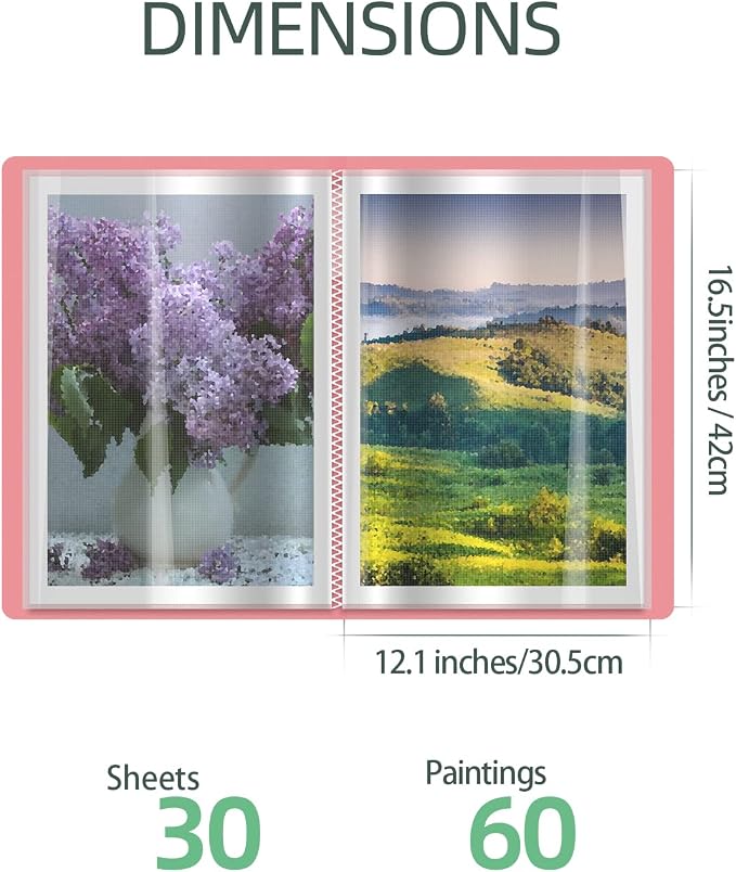 SXhyf A3 Diamond Painting Storage Book 16.5x12.1in for Display 60 Pages | 30 Pages Clear Sheet Protectors, Large Portfolio Folder for Artwork, Document, Organizer (Pink, A3-16.5 x 12.1 in) - Image 7