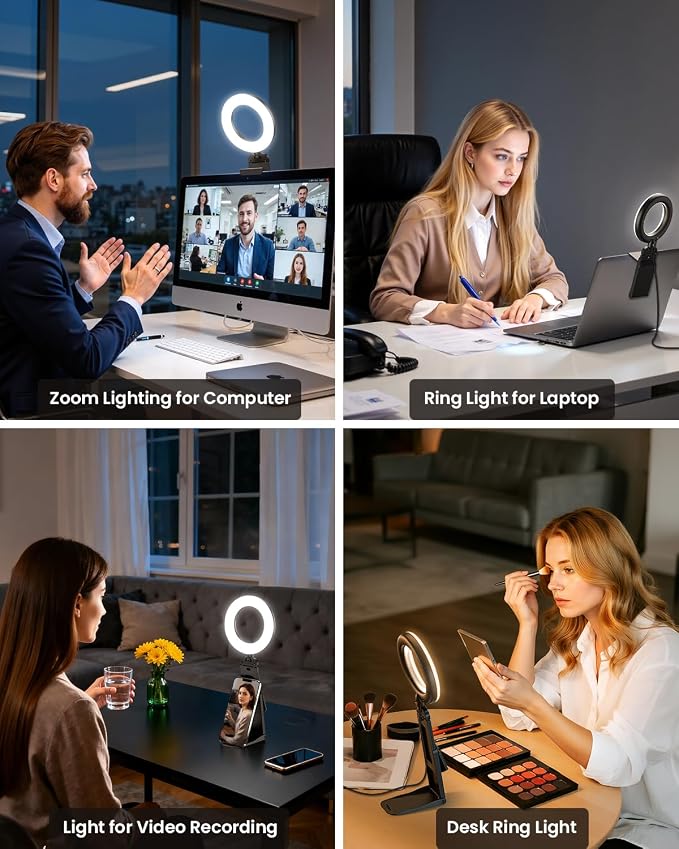 Evershop Ring Light for Laptop Desk Clip On,Small Computer Video Conference Lighting with Stand for Phone/Webcam/Monitor,5" Portable Mini LED Selfie Light Desktop for Zoom Meeting/Video Call/Recording - Image 6
