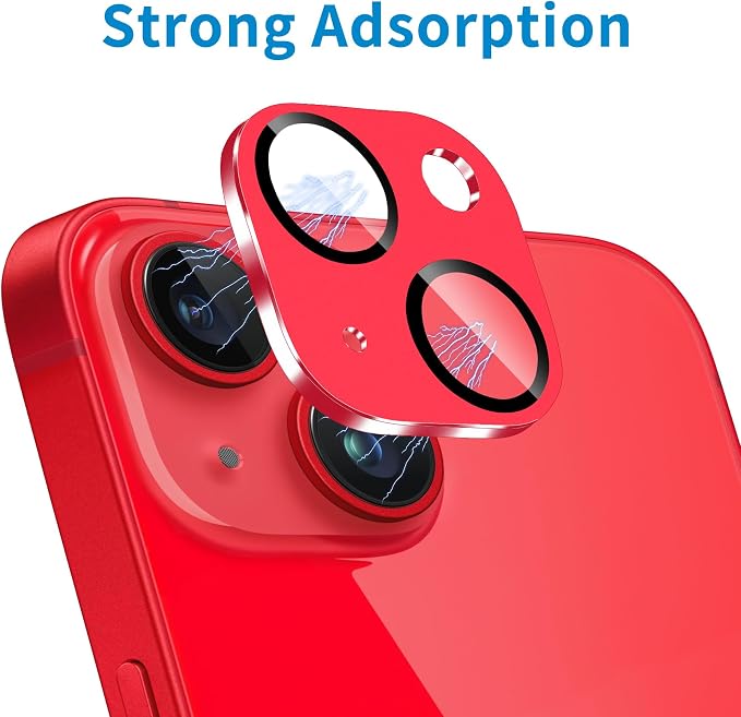 Camera Lens Protector for iPhone 14 /iPhone 14 Plus Metal Camera Cover Film, 9H Tempered Glass, Anti-Scratch, Case Friendly - Red - Image 4