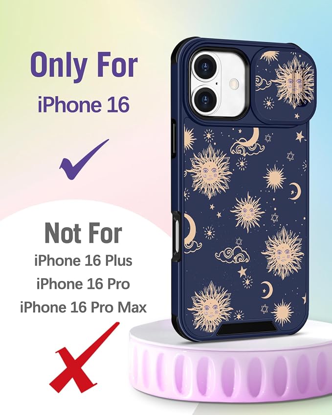 Buleens for iPhone 16 Case 6.1 Inch - with Ring Stand & Camera Cover Aesthetic Cute Designed for Women Girls Girly Kawaii Sun Moon Stars Unique Phone Case for iPhone 16 Compatible with Magsafe - Image 2