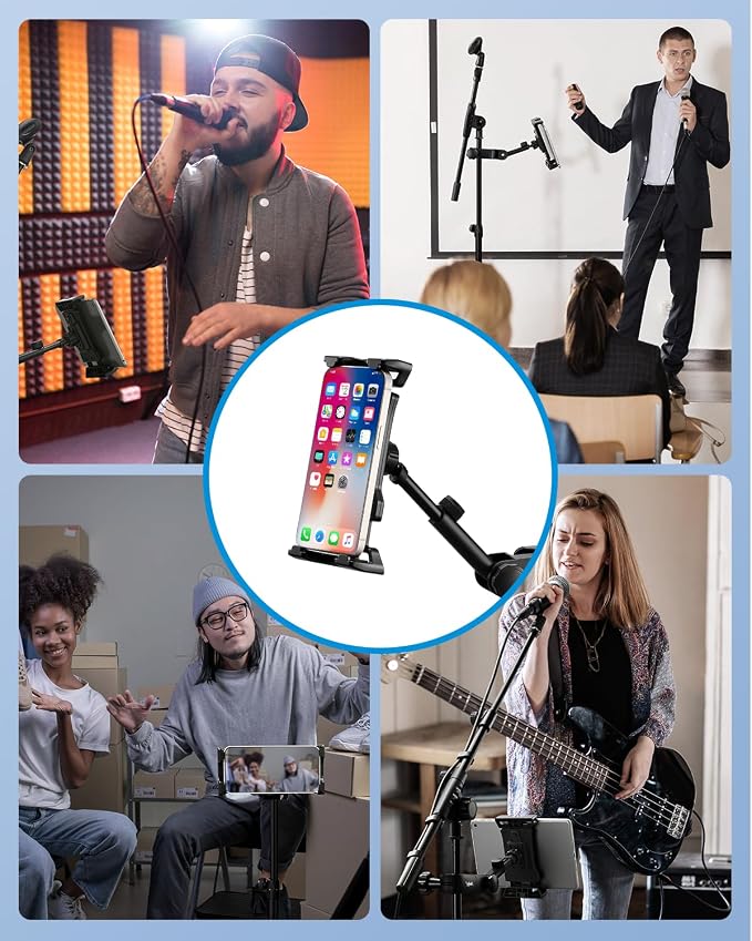 Moukey Adjustable Tablet Holder Clip-on Phone Mount for Mic Microphone Stand Music Stand, Compatible with All 4.7 to 12.9 Inches iPad, iPhone, Android Tablets, Pads, Smartphones - Image 7