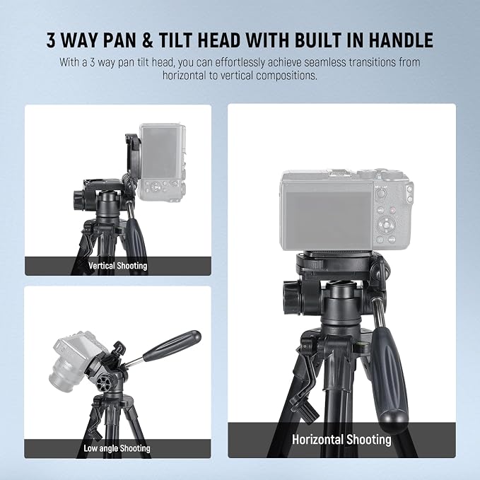 NEEWER Basic Mini Desk Tripod for Camera with 3 Way Pan Tilt Head & Handle, Small Portable Metal Tabletop Selfie Stick Stand with 1/4" Screw for DSLR Vlog Video Recording, Max Load 13.2lb, TP02 - Image 5