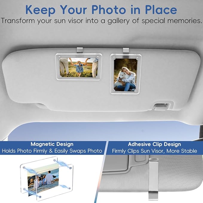 4 Pack Car Picture Holders, Clip Visor Photo Frame Acrylic Magnetic Picture Frames for Cars Sunvisor Display Personalized Memorial Family Dad Mother Couple Pet Wallet Size Photos 2.4 × 3.5 inch - Image 3