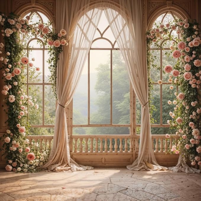 Kate Flower Wall Backdrops for Photography Arch Photo Background Window Curtain Wedding Photo Prop, 10x10ft - Image 2