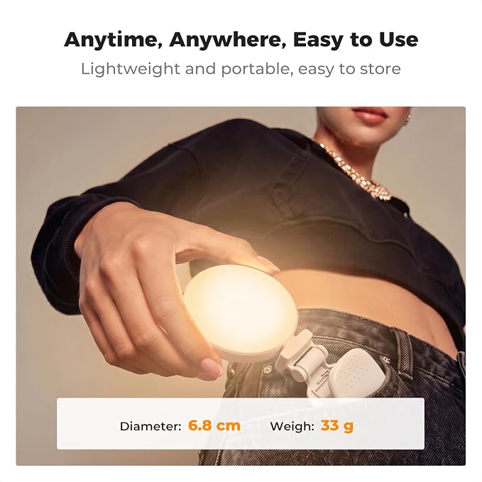 K&F CONCEPT LEDs Selfie Light, 3 Interface Modes, Rechargeable Phone Light | Ra95 CRI, 3-in-1 Mounts, 9 Light Modes, 600mAh Battery, 33g Pocket Size, White, C7 - Image 6