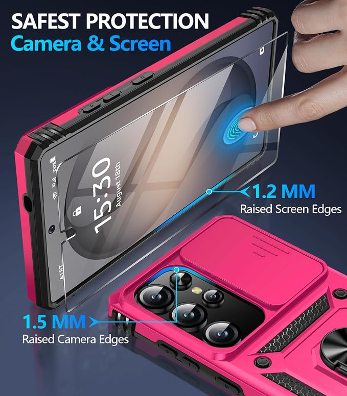 Taisairu for Samsung Galaxy S26 Ultra Case with Screen Protector & Slide Camera Lens Cover, Built-in Magnetic Ring Stand Shockproof Protective Phone Case for Samsung S26 Ultra Case (Hot Pink) - Image 7
