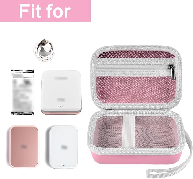 Case for Canon Ivy 2 / CLIQ+2/ CLIQ 2/ for KODAK Step Mini Photo Printer | Hard-shell EVA case, Zippered Mesh Pocket Fits Photo Paper & Cable, Securing Straps, Detachable Handle, Case Only, Pink - Image 5