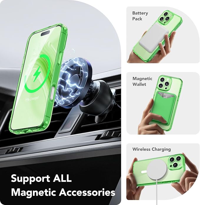 CAPRARO for iPhone 16 Pro Case, Compatible with MagSafe | Upgraded [Full Camera Protection] Protective Translucent Matte Women Girl Magnetic Phone Case Cover, Clear Green - Image 3