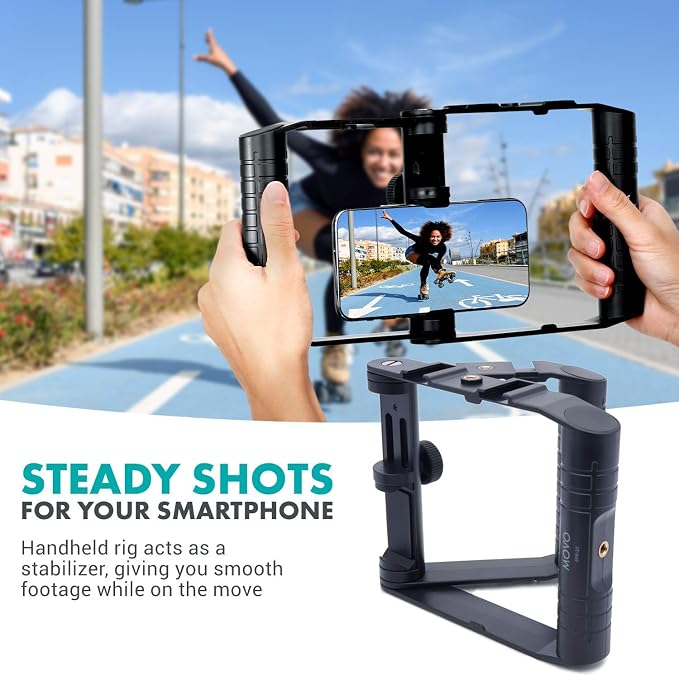 Movo SPR-20 Foldable Smartphone Video Rig Cage | Cold Shoe Mounts for Microphone or LED Light, Vlogging Mount Compatible with iPhone, Android - Image 2