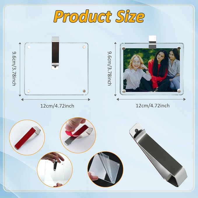 2Pcs Car Picture Holder,Acrylic Magnetic Visor Photo Clip | Picture Frame, Horizontal Vertical Display, Decorate Your Car Visor Clip with Family & Personal Photos (3.78×4.72in) - Image 3