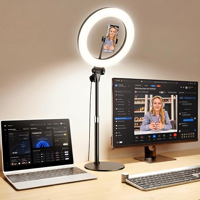 Desk Ring Light with Stand for Computer, Desk Light for Video Recording | 10.5" Video Conference Lighting, Adjustable Circle Light with Phone Holder for Zoom Meeting Video Call Podcast Stream Webcam by Yarrashop