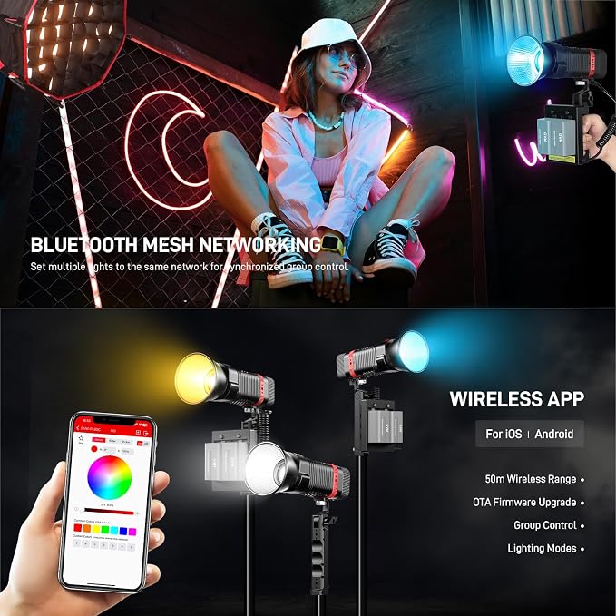 GVM PL60C RGB COB LED Video Light, 60W Portable Photography Studio Light, 2700K-6800K Full Color Output, CRI97+, App Control, 16 FX Effects for Photography, YouTube, Filmmaking & Content Creation - Image 7