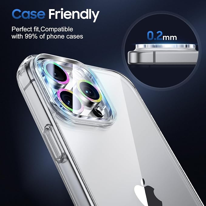 UniqueMe for 3 Pack iPhone 16 Pro/16 Pro Max Camera Lens Protector-Colorful | Drop Protection, Case Friendly, 9H Tempered Glass, Camera Cover Screen, Update New Version - Image 6