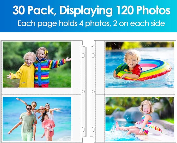 MaxGear 30 Pack 5x7 Photo Sleeves for 3 Ring Binder (120 Pictures),2 Pocket | Heavy-Duty Archival Page Protectors,Clear Photo Album Refill Pages,Plastic Recipe Cards Binder Sleeves with Pockets,Acid-Free - Image 8
