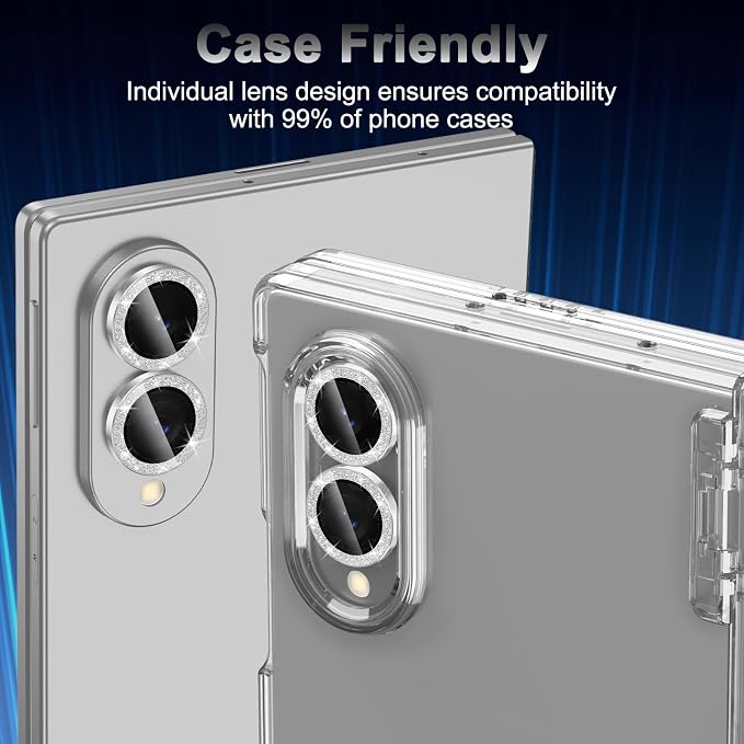 Meshine for Samsung Galaxy Z Fold 8 Camera Lens Protector,Scratch Proof,Strong Adsorption,9H Hardness with Metal Ring Camera Cover,Ultra Thin Case Friendly,Accessories Lens Protector,Glitter Sliver - Image 6