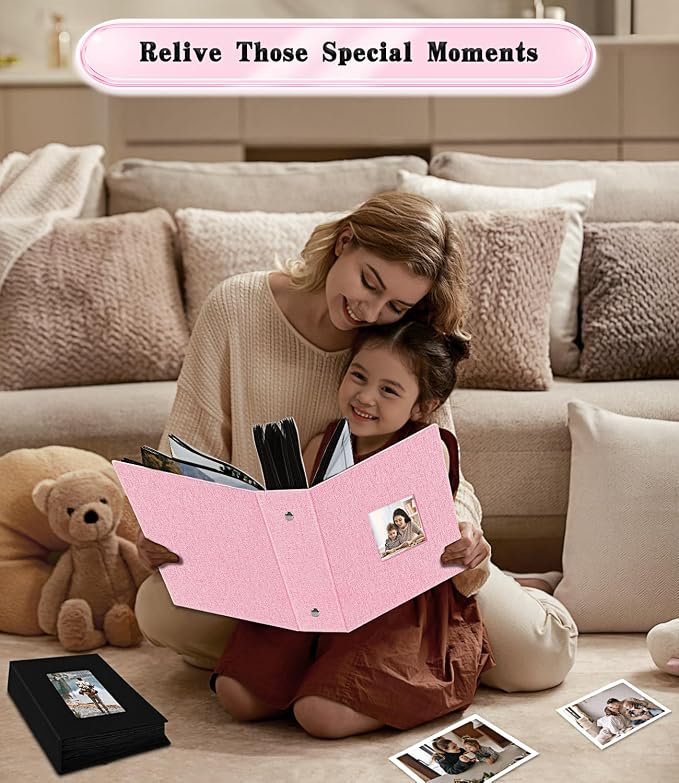 Ejblfe Photo Album 4x6,Linen Cover Slide-in Photo Album Book Can Holds 600 4x6 Photos with 60 Black Sheets for Family,Wedding,Baby and Holiday Pictures (Pink) - Image 6