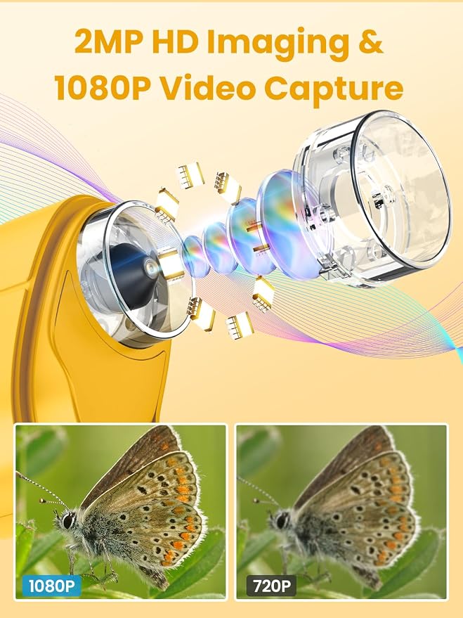 Microscope for Kids, 2.4 Inch Digital Microscope with 1000X Magnification, Handheld Camera Mini Pocket Magnifying Glass, Educational Birthday Gifts Toys for Ages 3+, Yellow - Image 2