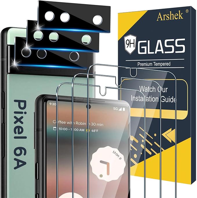 [3+3 Pack] Glass Screen Protector for Google Pixel 6a 5G, 9H Tempered Glass, Fingerprint Compatible,HD Clear Case Friendly Anti Scratch by Arshek