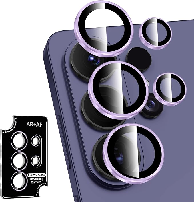for Samsung Galaxy S26 Ultra Camera Lens Protector, Individual Metal Ring Tempered Glass Lens Cover, [Strong Adsorption] Scratch Resistant Ultra-Thin HD Clear Lens Cover, 1 Set-Purple Ring by Btscase