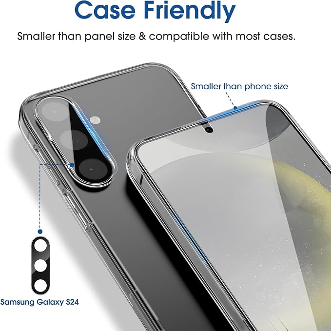 amFilm OneTouch for Samsung Galaxy S24 Screen Protector 6.2" Tempered Glass | Auto-Alignment, 30s Install, Bubble Free, Scratch & Drop Protection, HD Clear, Camera Lens Protector, 2+2 Pack (S24-6.2'') - Image 6