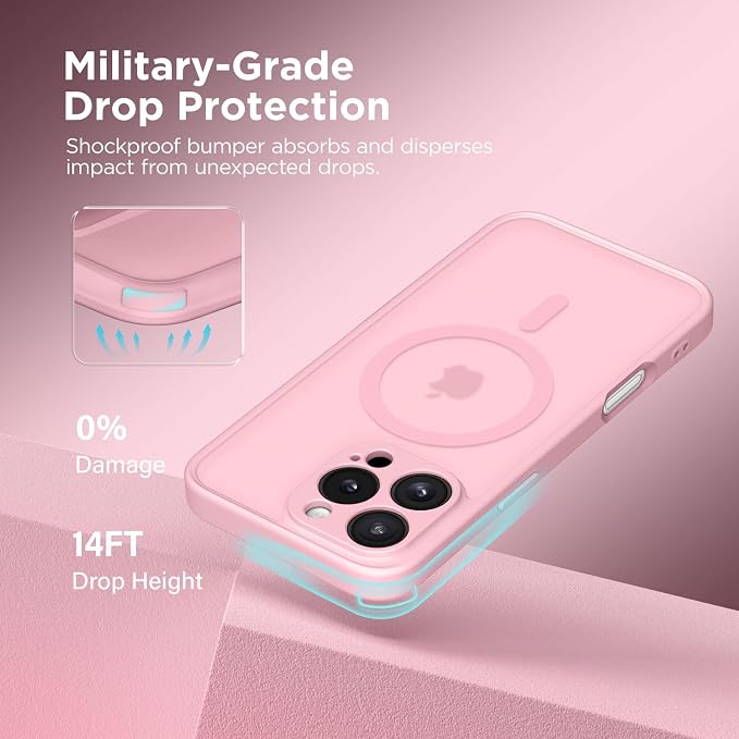 CAPRARO for iPhone 16 Pro Case, Compatible with MagSafe | Upgraded [Full Camera Protection] Protective Translucent Matte Women Girl Magnetic Phone Case Cover, Peach Pink - Image 5
