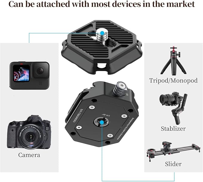 ULANZI F38 Camera Quick Release Plate with 1/4" to 3/8" Screw Thread | Quick Release System Plate Camera Tripod Mount Adapter for Sony Canon Monopod DSLR Stabilizer Slider Switch Between Stablizer - Image 6