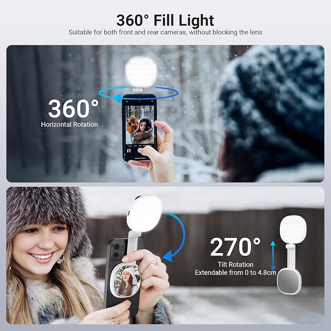NEEWER Basics Magnetic Selfie Light Compatible with MagSafe iPhone, 2W Bi Color Small LED Phone Fill Ring Lighting CRI95+ with 360° Swivel, Mirror for Makeup Video Conference Recording, NL72B White - Image 4
