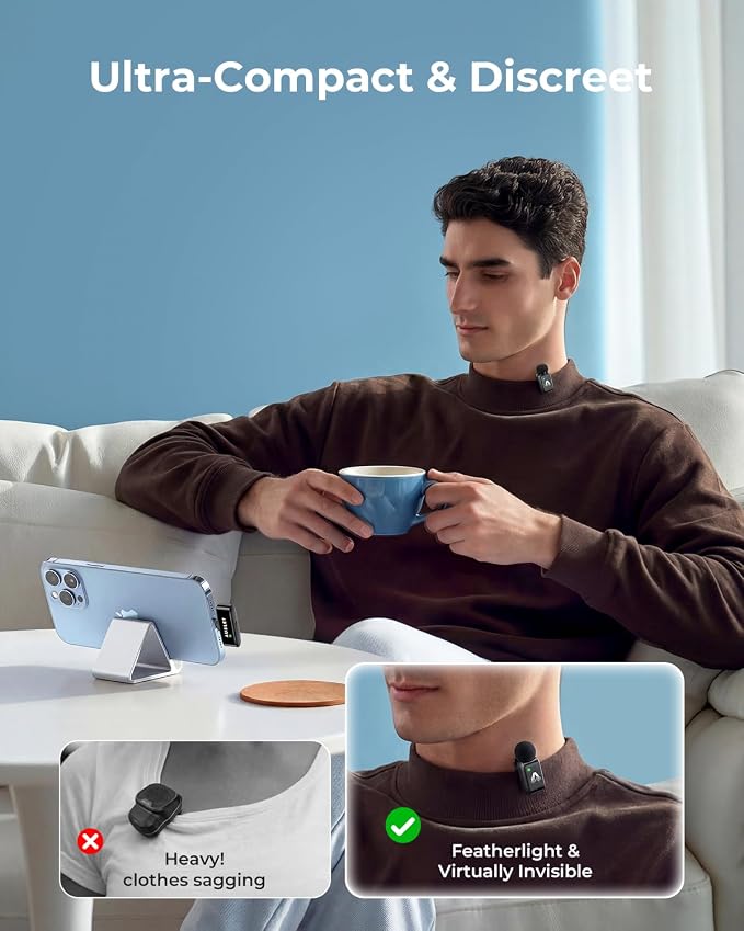 Wireless Lavalier Microphone for iPhone & Android, Mini Clip-On Lapel Mic with 25H Charging Case, AI Noise Reduction, 3 Voice Modes for Vlogging, TikTok & Live Streaming - Image 2