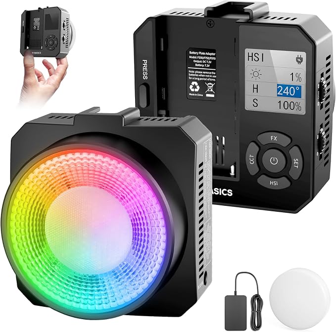 NEEWER Basics 28W Full RGB Pocket LED Video Light, Dimmable COB Studio Continuous Output Lighting for Photography Video Recording Vlog Streaming, 6000lux/0.5m 2500K–10000K CRI98 20 Scenes, HL28C by Neewer