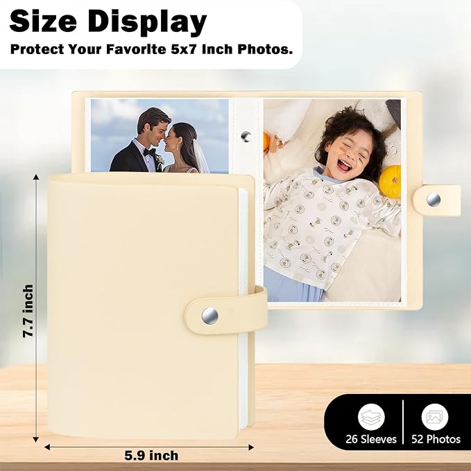 2 Pack Small Photo Albums 5x7 Pictures, 104 Photos Total, Beige | Leather Cover, Buckle Design, Acid-Free Pages, Top-Loading Pockets, Compact Carry, Photos Postcards & Artwork - Image 3