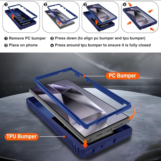 Gritup for Galaxy S24 Ultra Case: Samsung S24 Ultra Case with Screen Protector*2 | Magnetic Stand & Slide Camera Cover | Shock Proof Military-Grade para S 24 Ultra Cover -Blue - Image 4